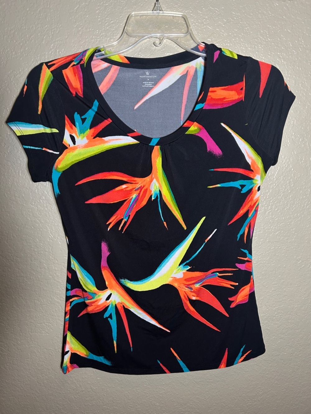WORTHINGTON Cruise Tropical Vacation Beach Poolside Bright Floral Stretch Knit